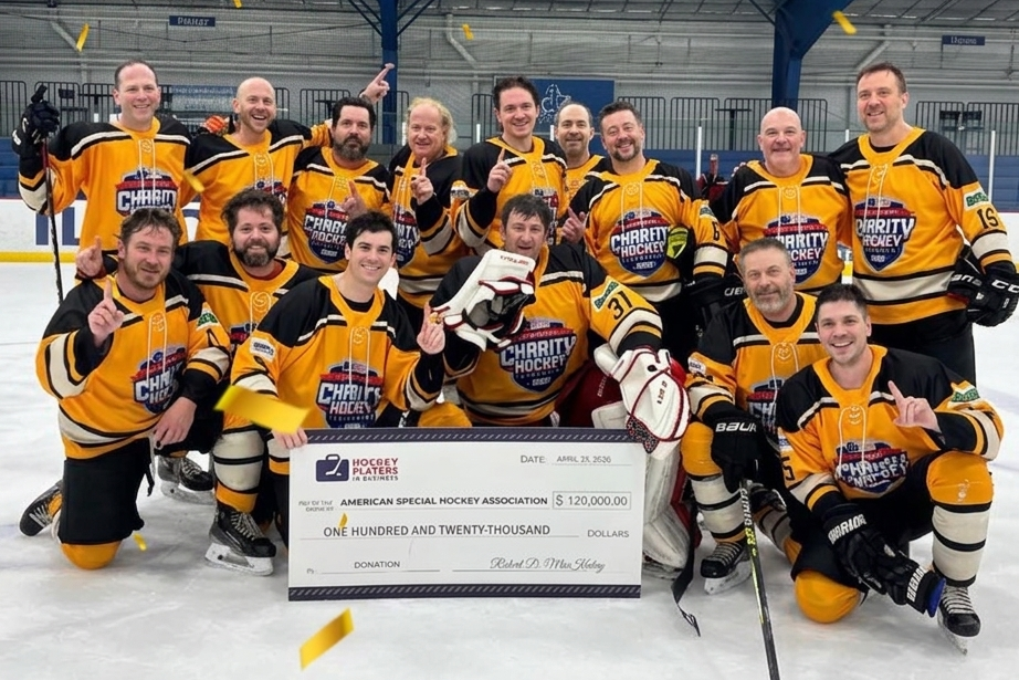 Hockey community members supporting one another